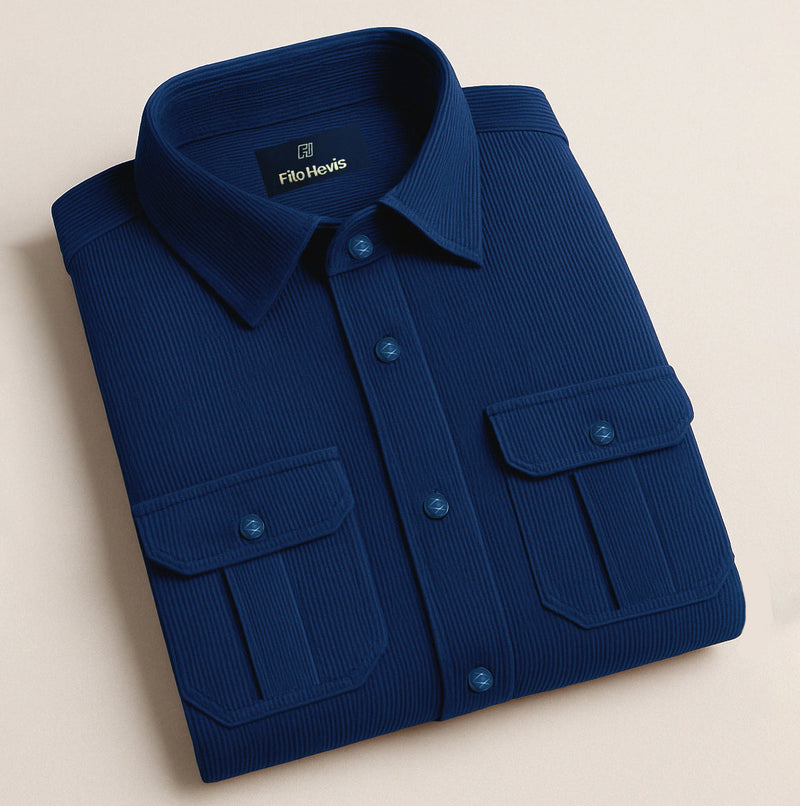 COTTON CORDUROY SHIRT FOR WINTER STYLE | 21-WALES CORDUROY | DOUBLE POCKET | Navy Blue