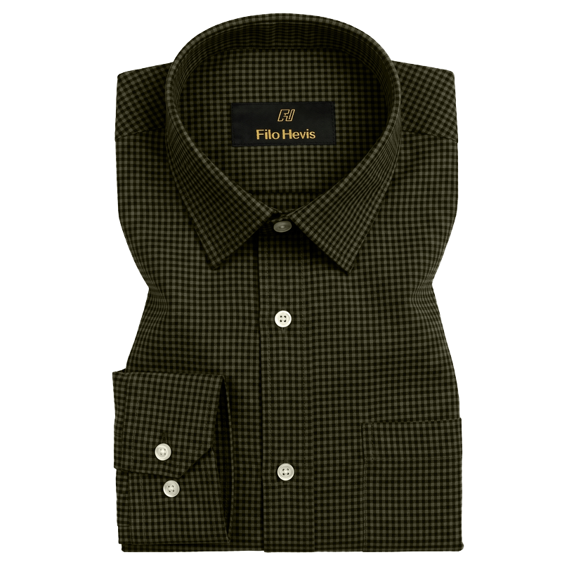 Cotton Check Shirt for Men |Slim fit | Olive-Green