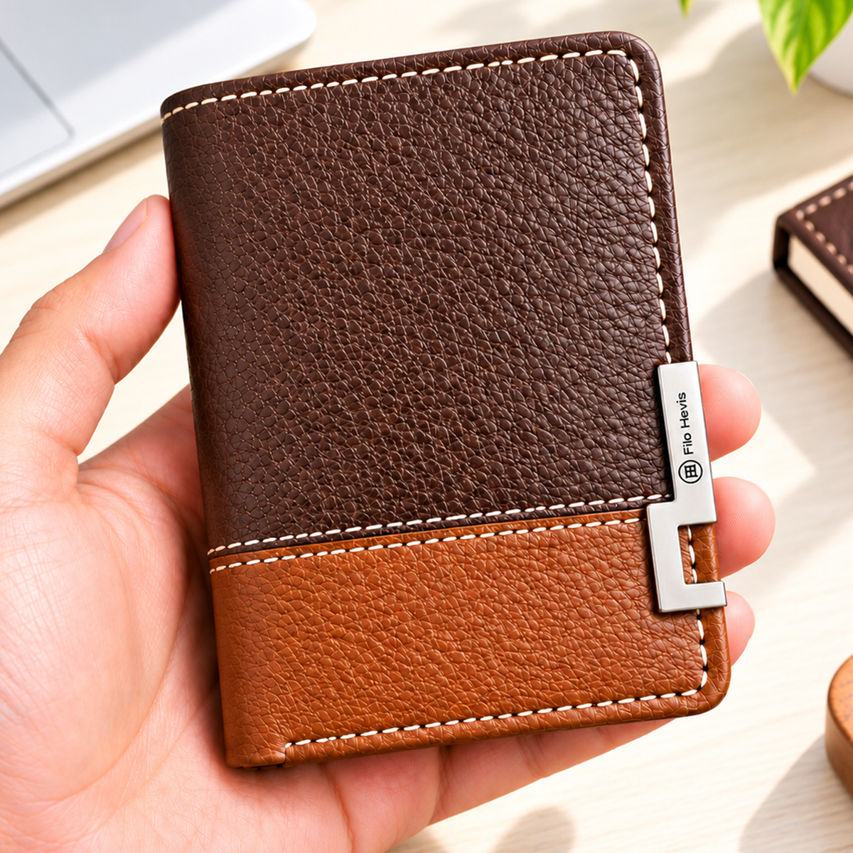 Wallet for Men | Textured Bifold Wallet with Zipper Coin Pocket & Card Slots | Brown-Tan