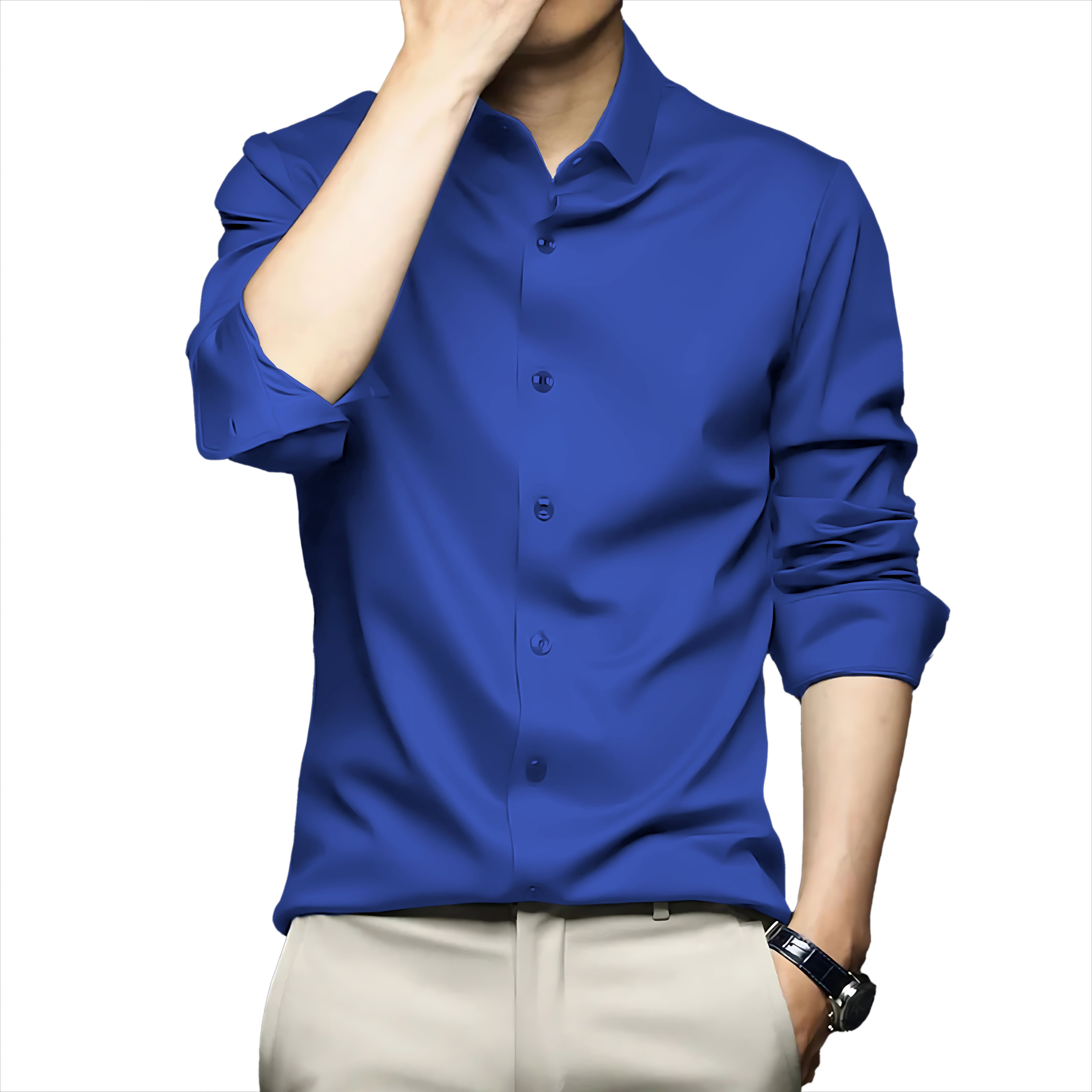 Poly Satin formal Shirt For Men-Royal Blue
