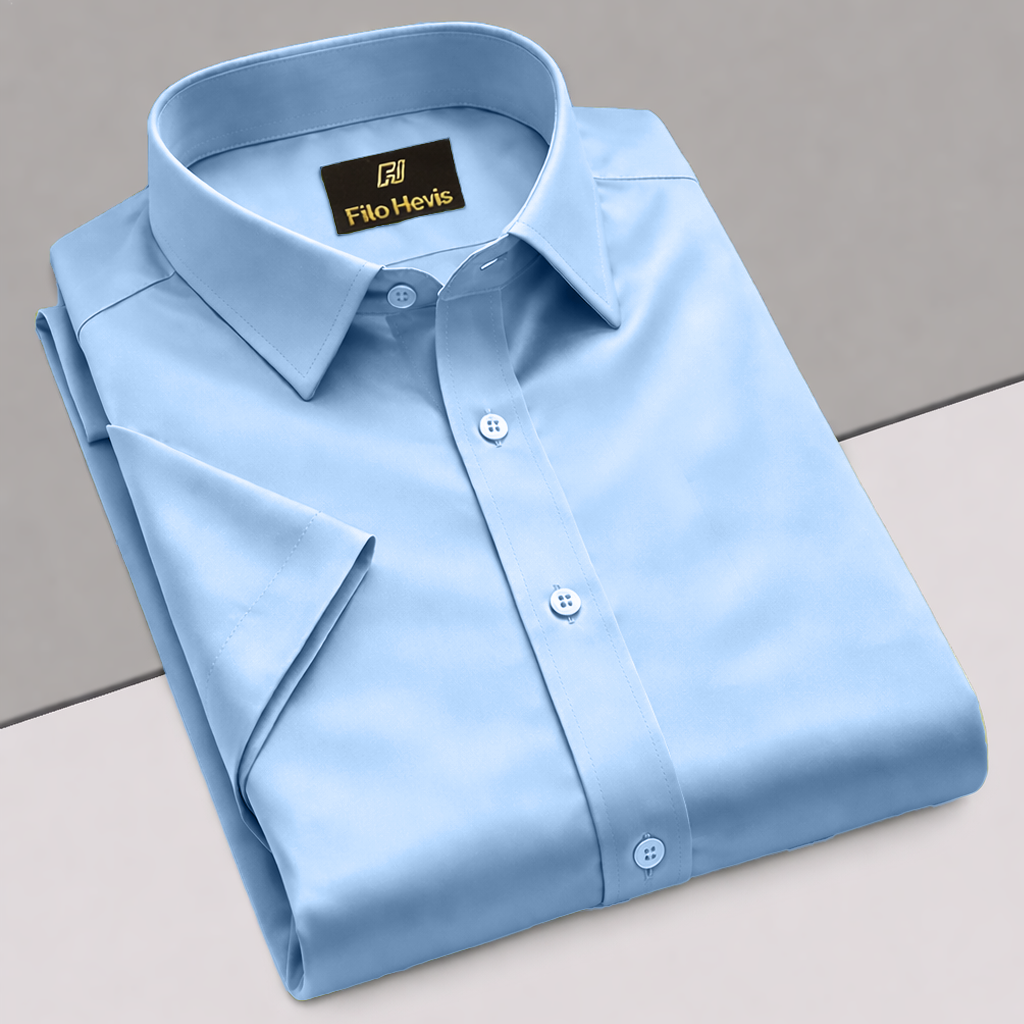 Men’s Satin Half Sleeve Formal Shirt – Premium Soft & Shiny Finish-Sky