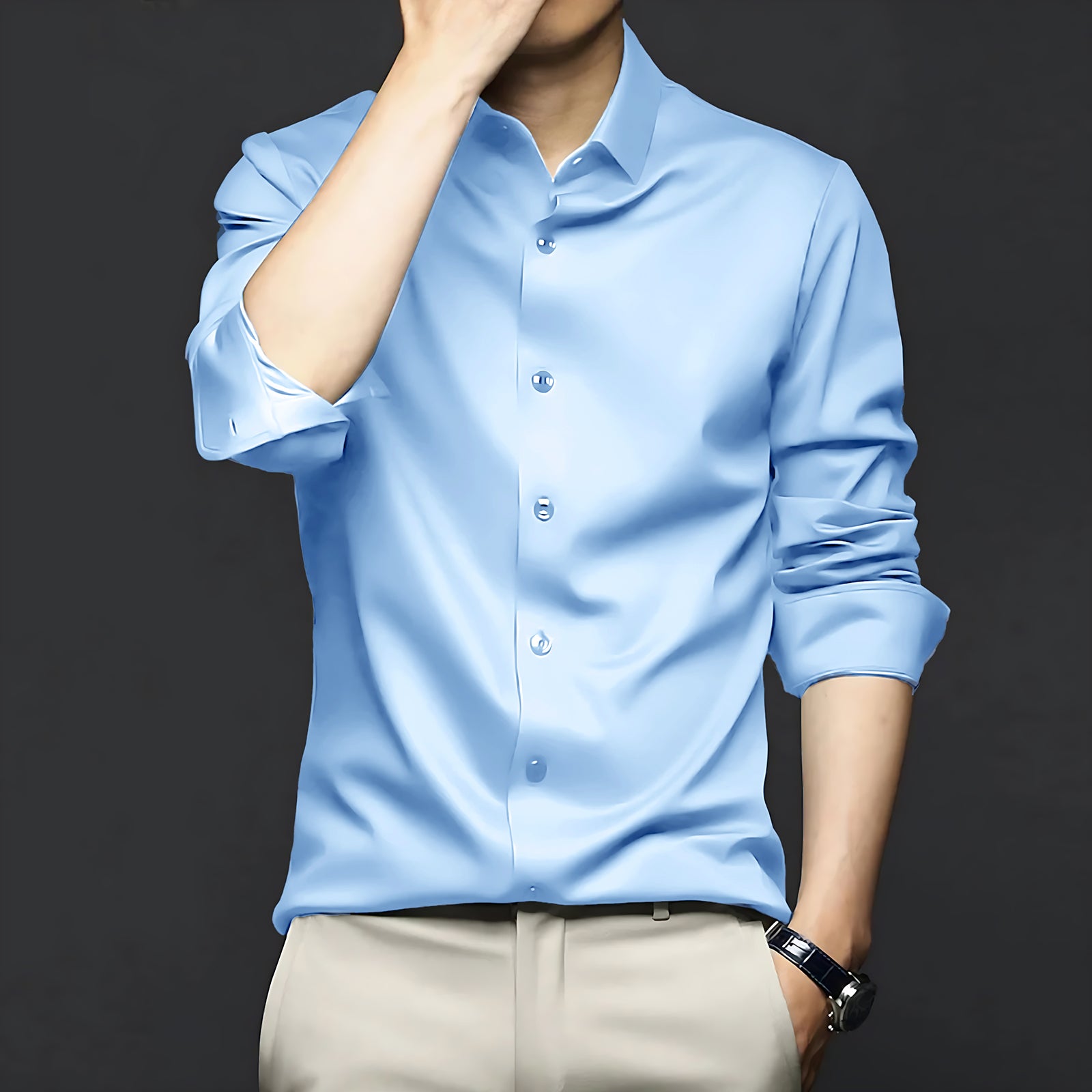 Poly Satin formal Shirt For Men-Sky
