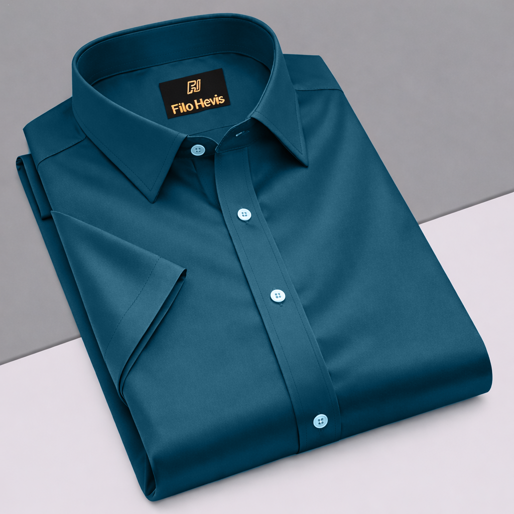 Men’s Satin Half Sleeve Formal Shirt – Premium Soft & Shiny Finish-Teal Blue