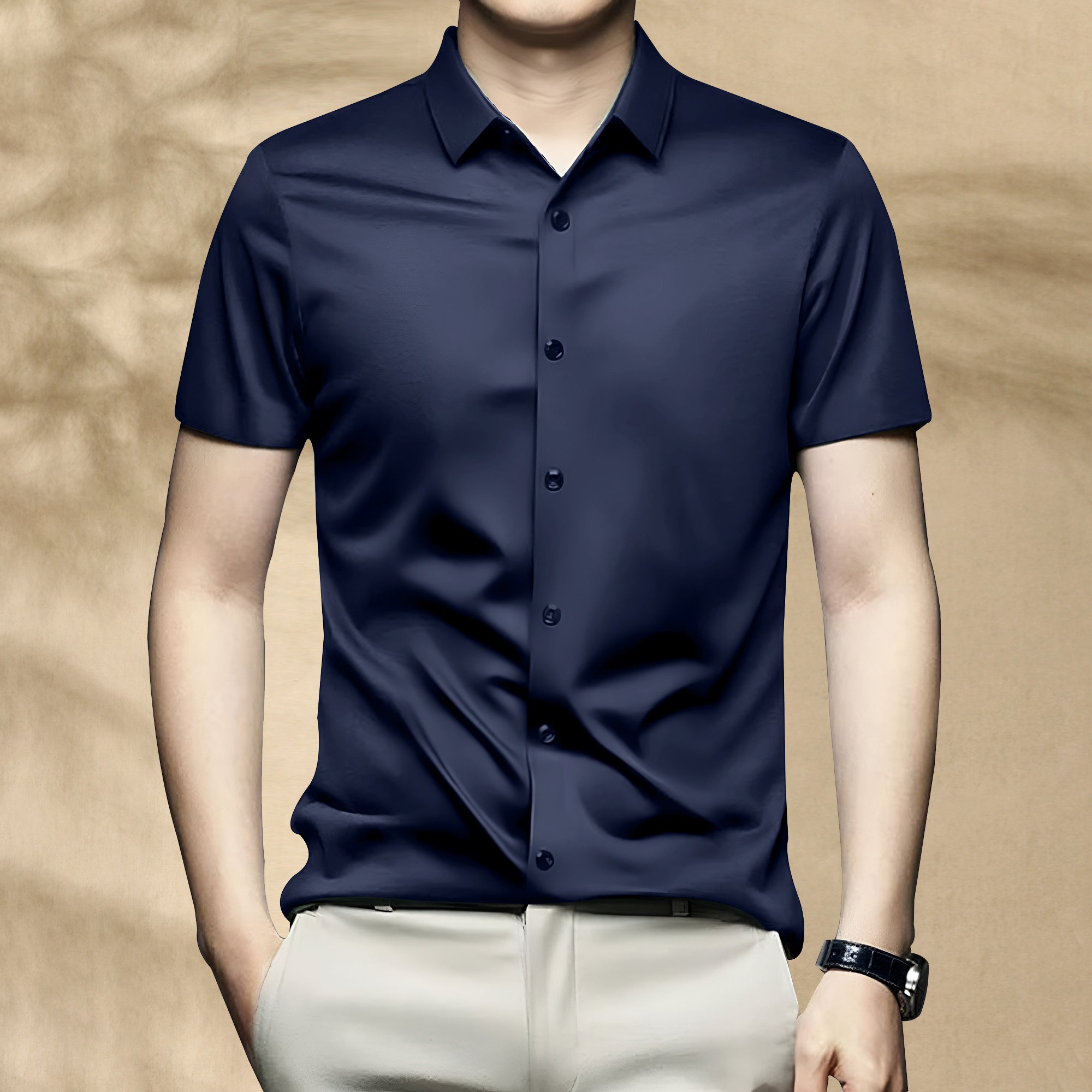 Men’s Satin Half Sleeve Formal Shirt – Premium Soft & Shiny Finish-Navy Blue