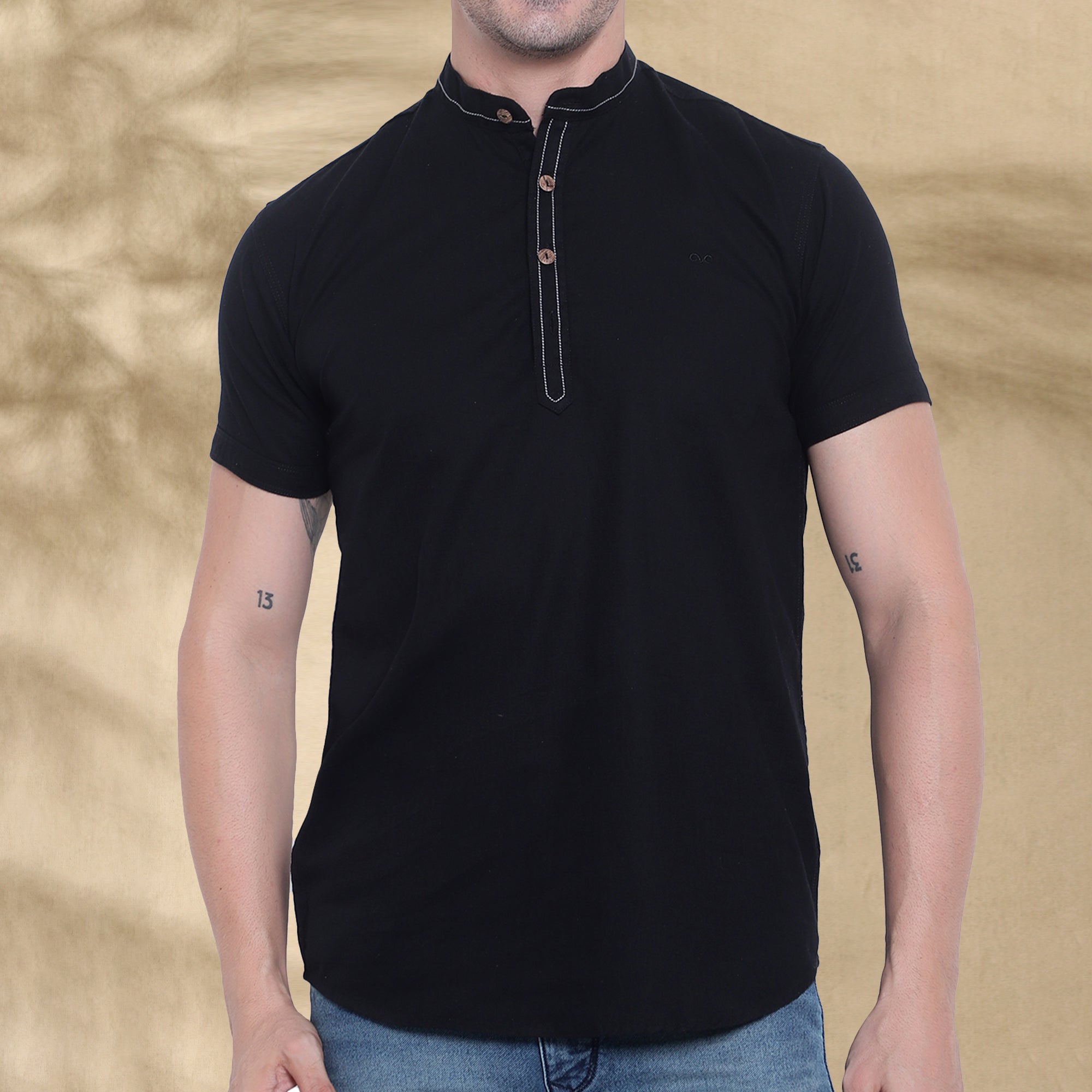 Men’s Half Sleeve Short Kurta – Casual & Ethnic Fusion Wear-Black