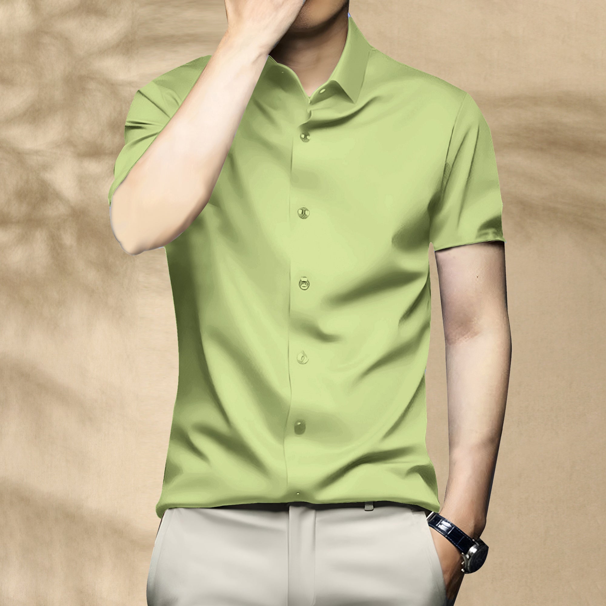 Men’s Satin Half Sleeve Formal Shirt – Premium Soft & Shiny Finish-Pista Green