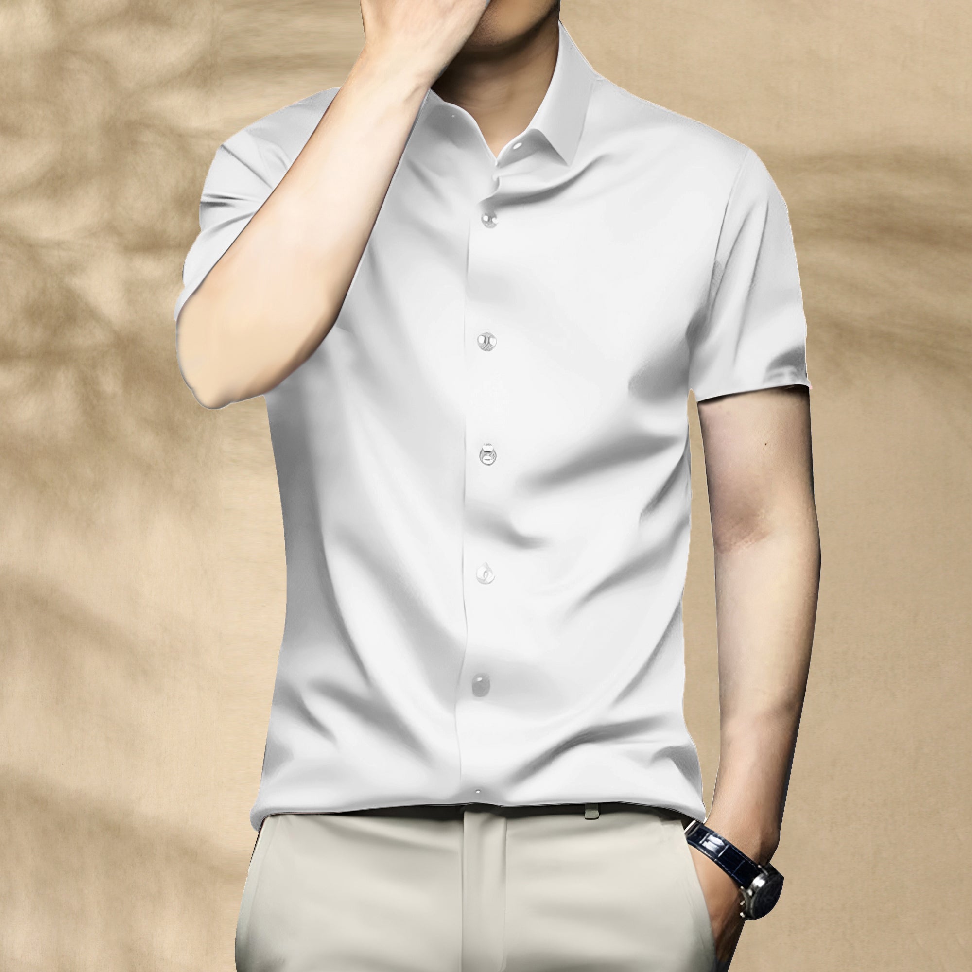 Men’s Satin Half Sleeve Formal Shirt – Premium Soft & Shiny Finish-White