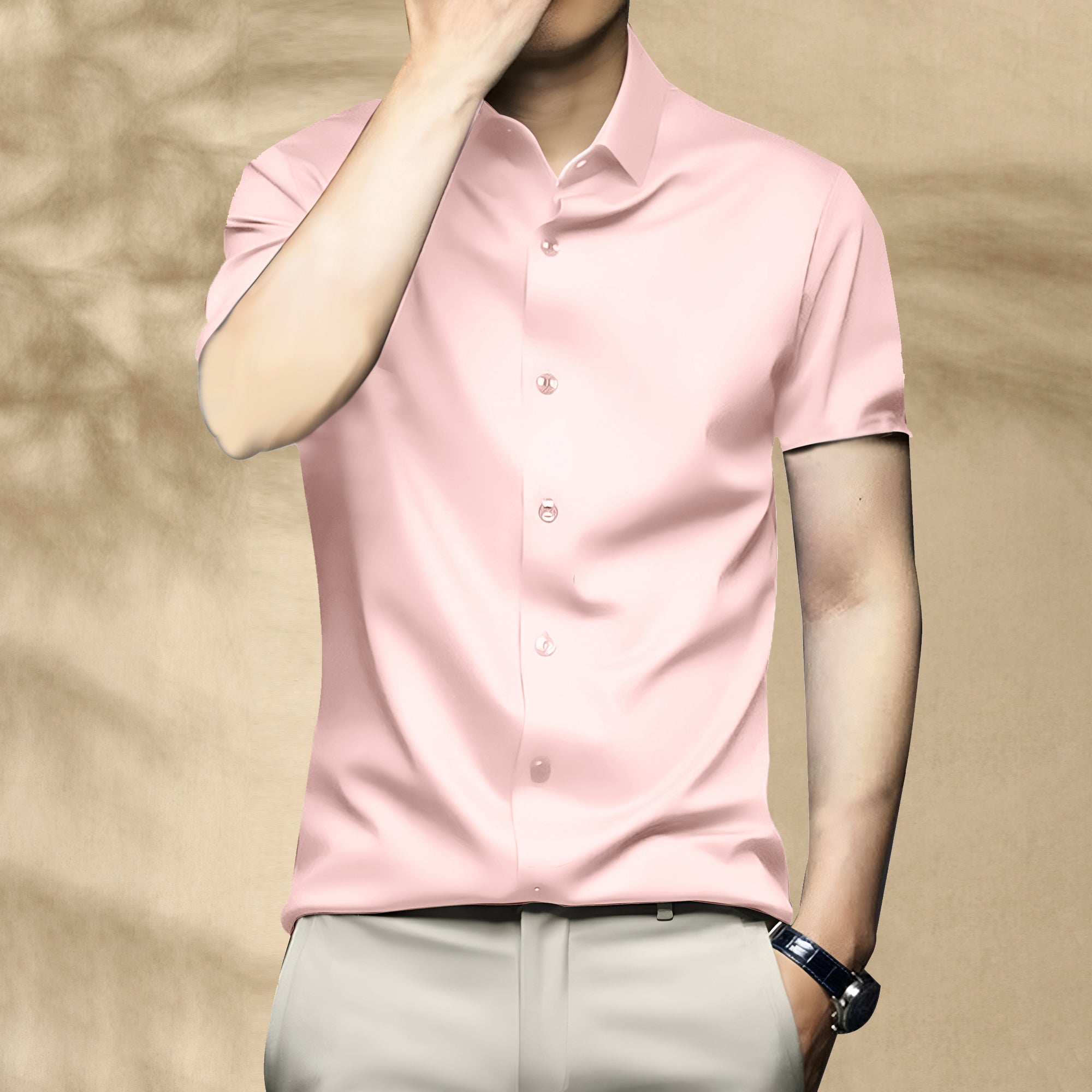 Men’s Satin Half Sleeve Formal Shirt – Premium Soft & Shiny Finish-Pink