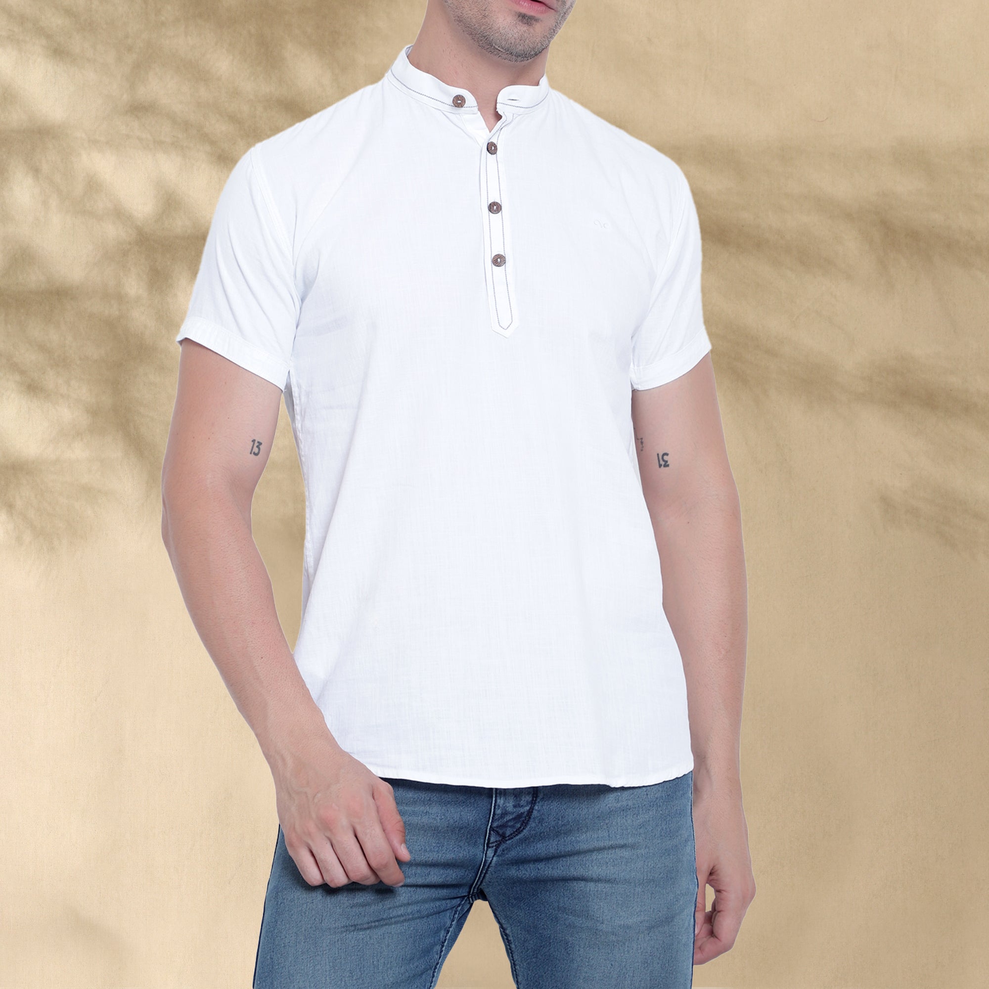 Men’s Half Sleeve Short Kurta – Casual & Ethnic Fusion Wear-White