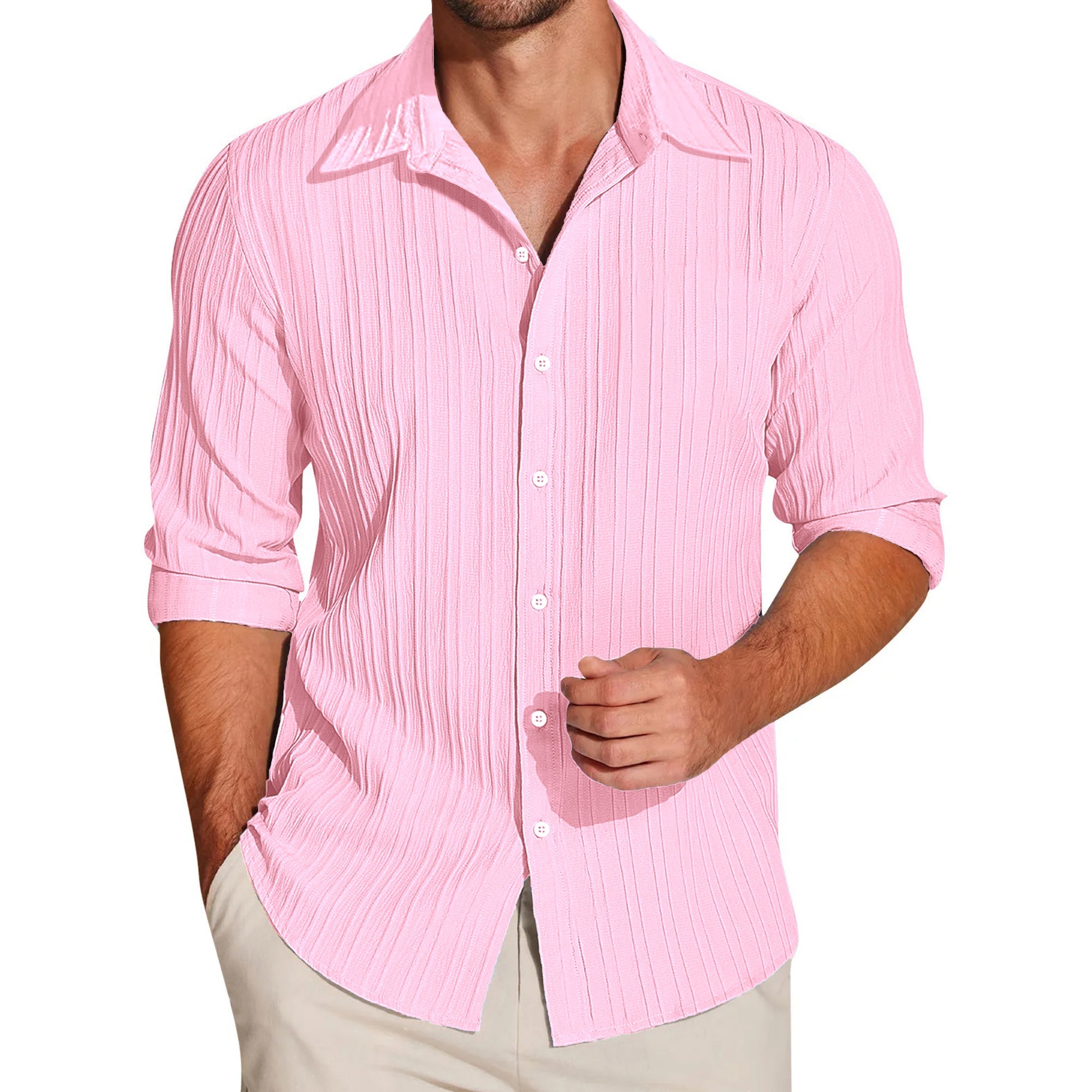 SELF-STRIPE TEXTURED POPCORN SHIRT | CASUAL SHIRTS FOR MEN