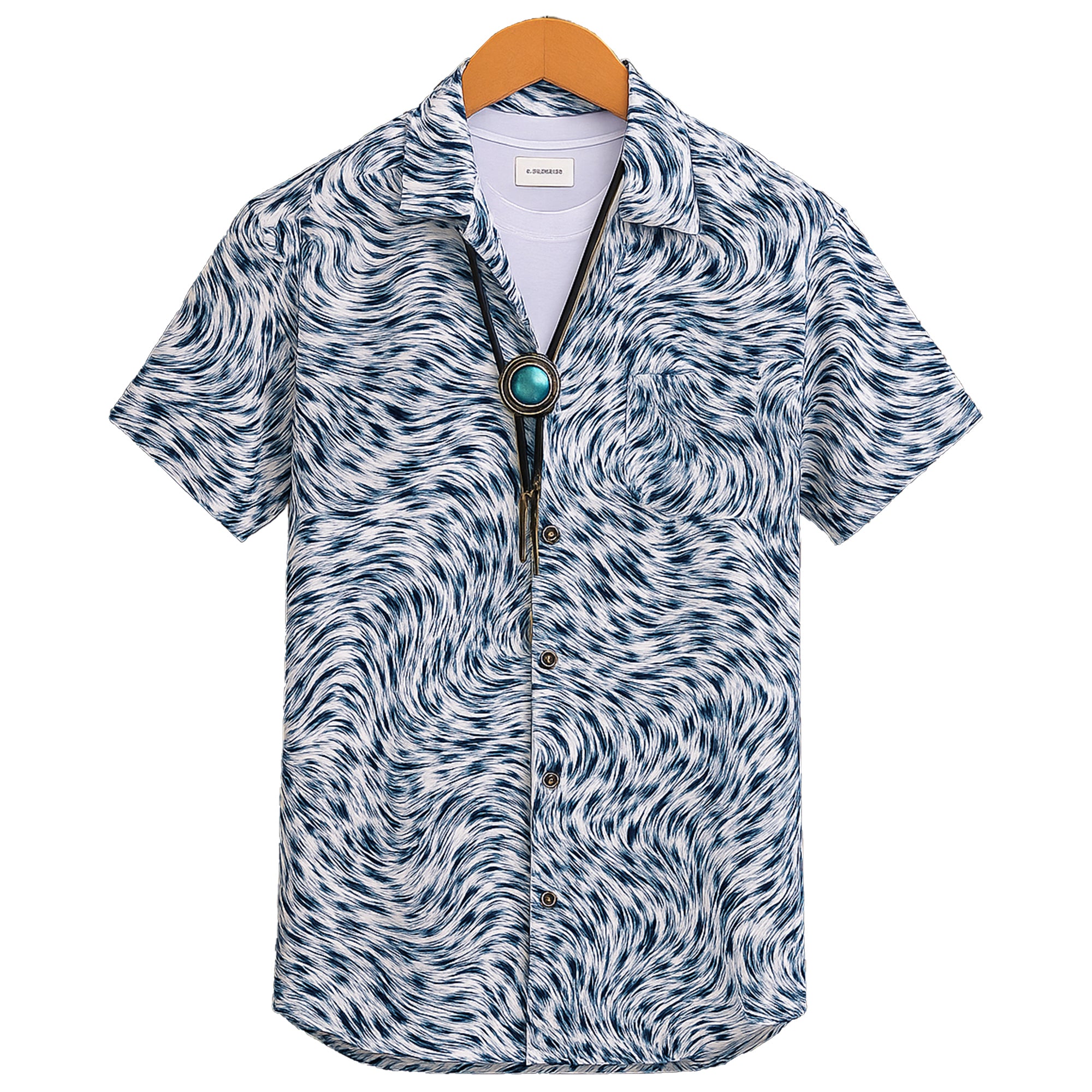 BLUE HALF CASUAL PRINTED COTTON SHIRT REGULAR FIT FOR MEN
