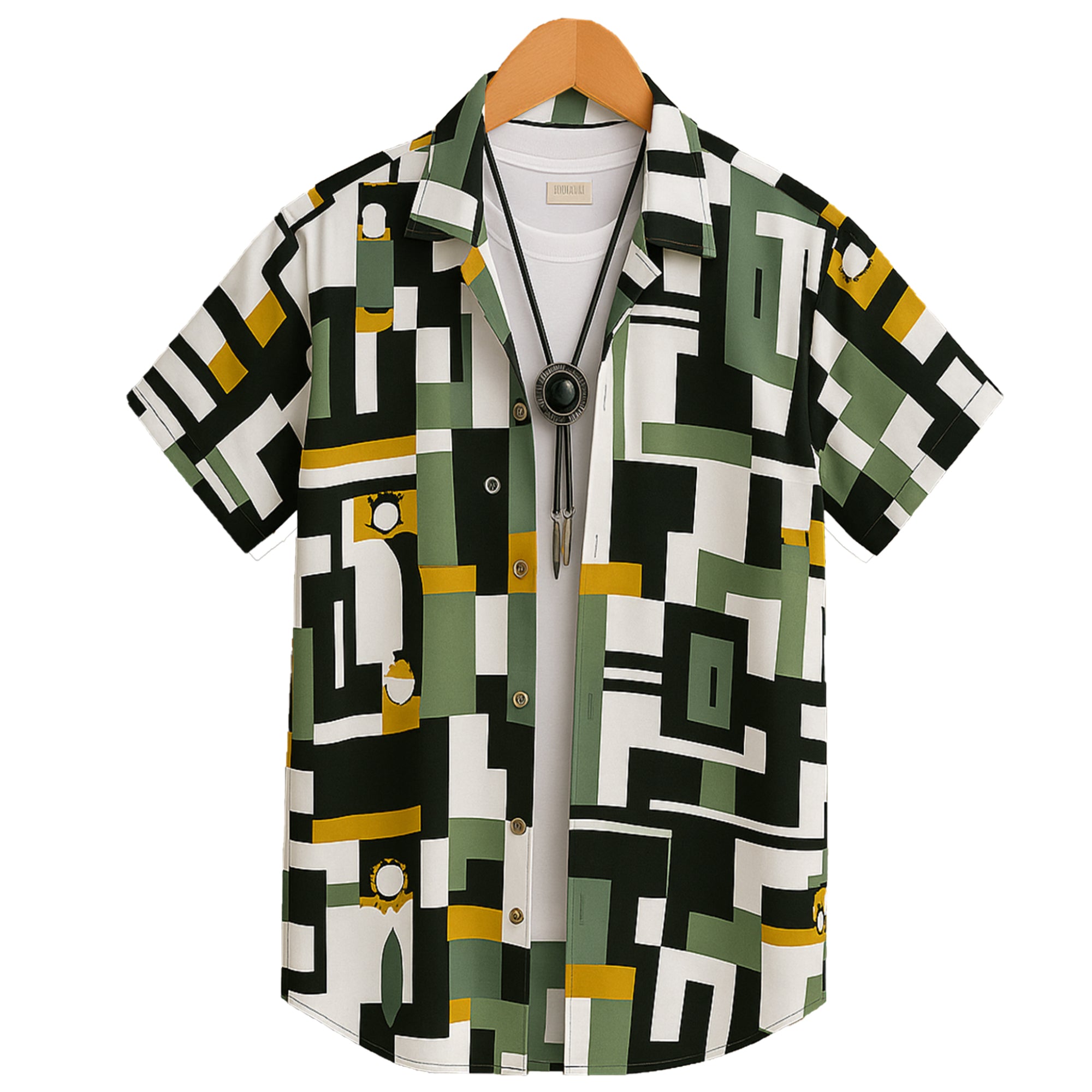 GREEN HALF CASUAL PRINTED COTTON SHIRT REGULAR FIT FOR MEN