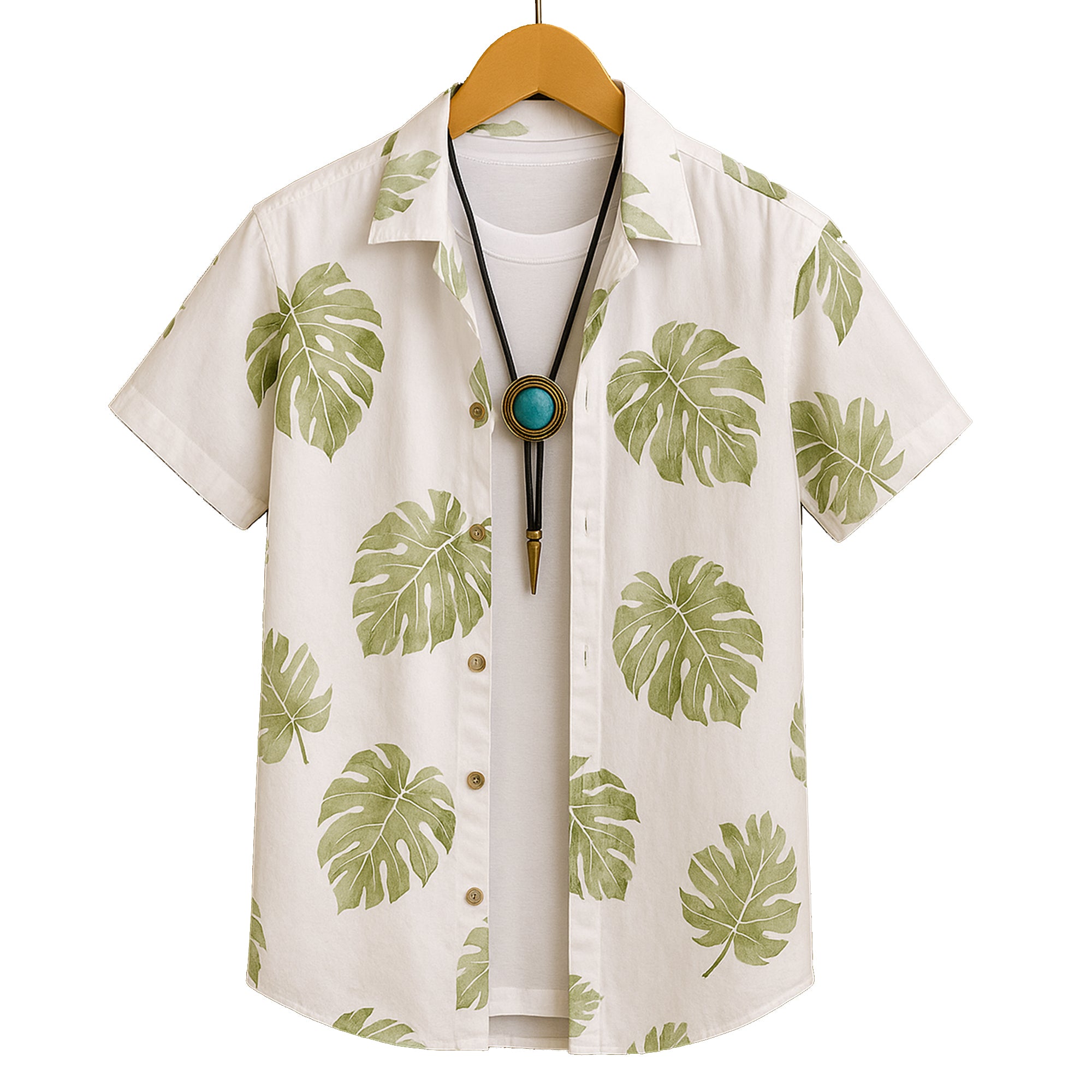 GREEN HALF CASUAL PRINTED COTTON SHIRT REGULAR FIT FOR MEN