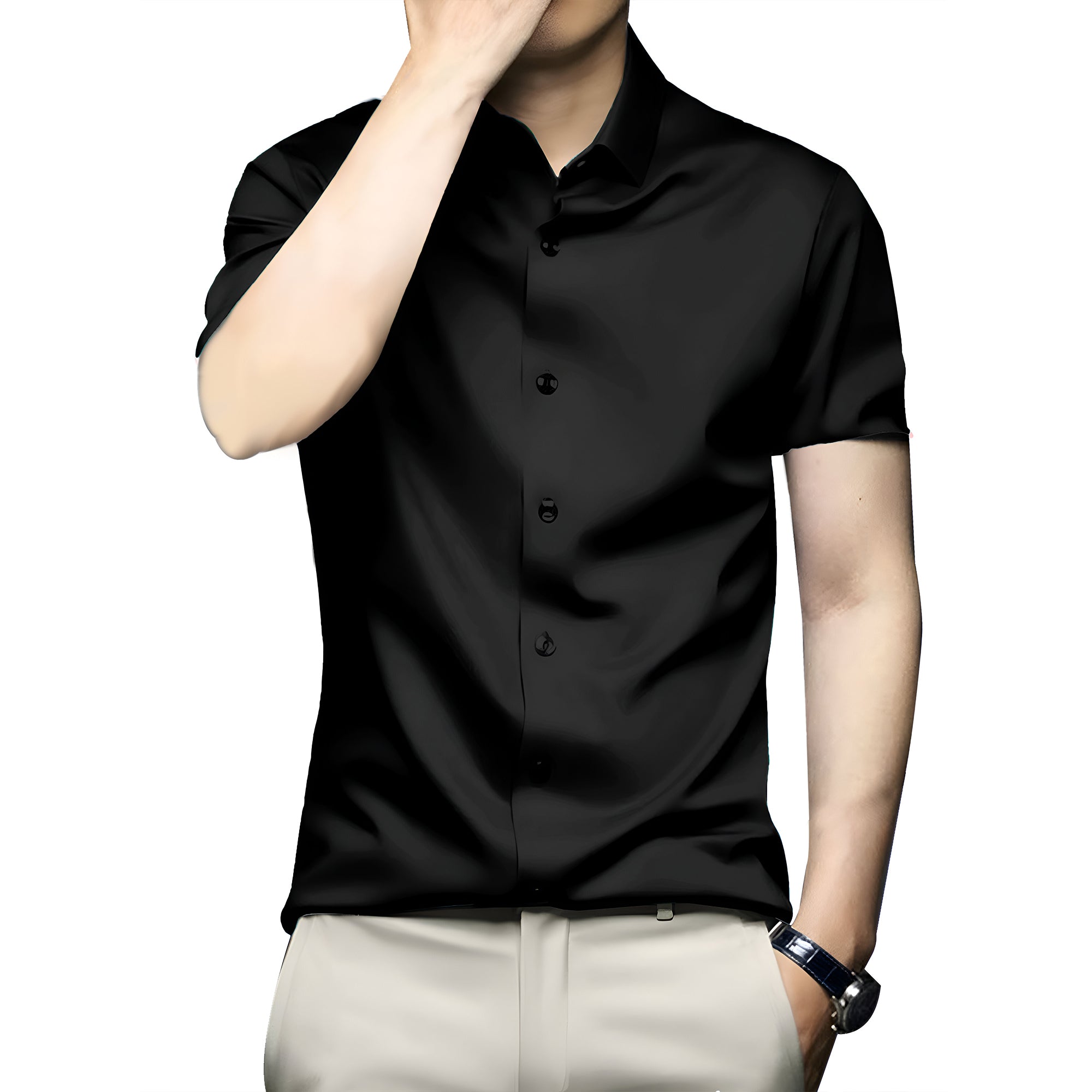 Men’s Satin Half Sleeve Formal Shirt – Premium Soft & Shiny Finish-Black