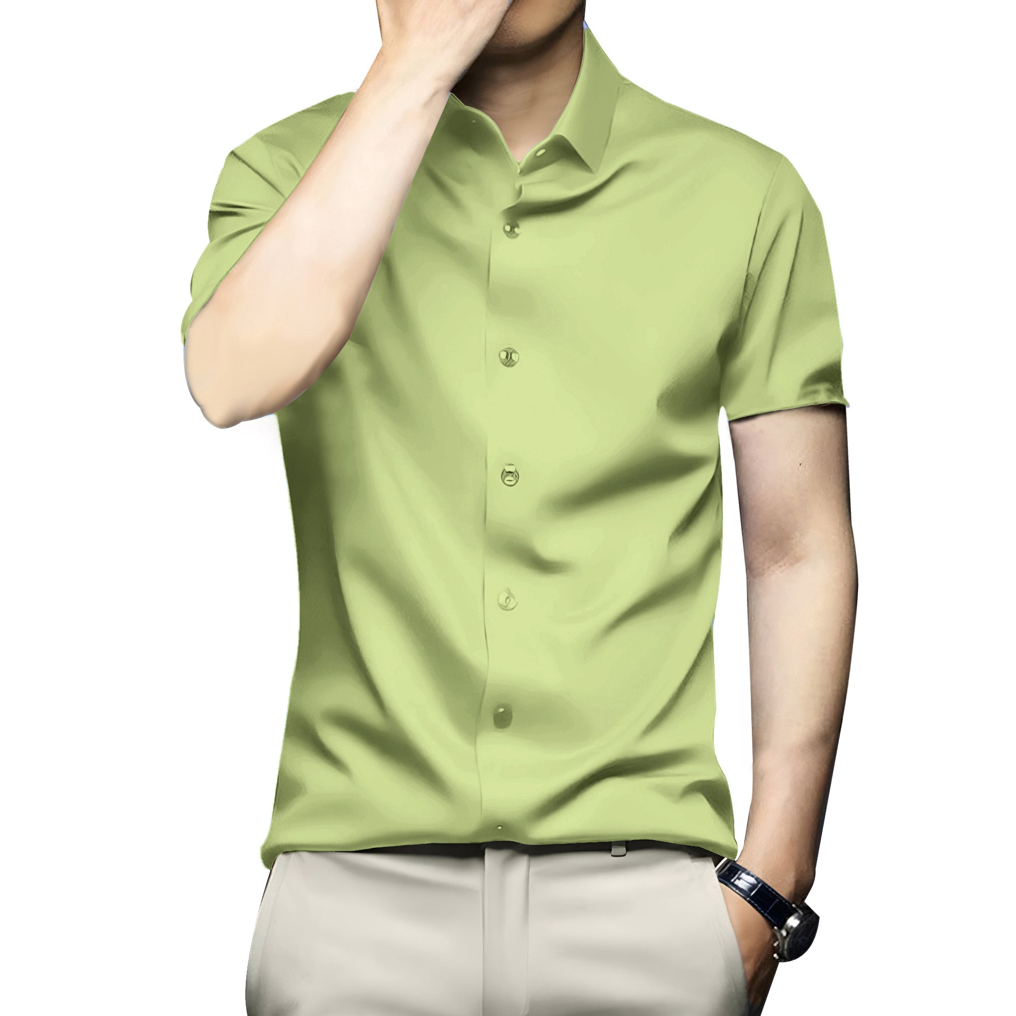 Men’s Satin Half Sleeve Formal Shirt – Premium Soft & Shiny Finish-Pista Green