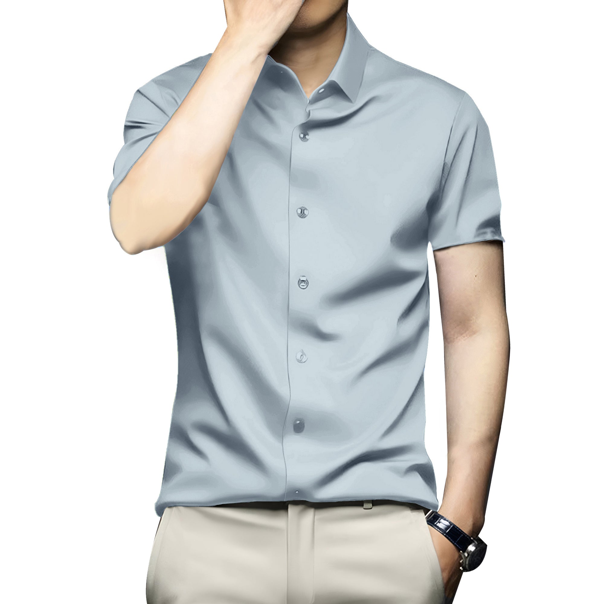 Men’s Satin Half Sleeve Formal Shirt – Premium Soft & Shiny Finish-Silver