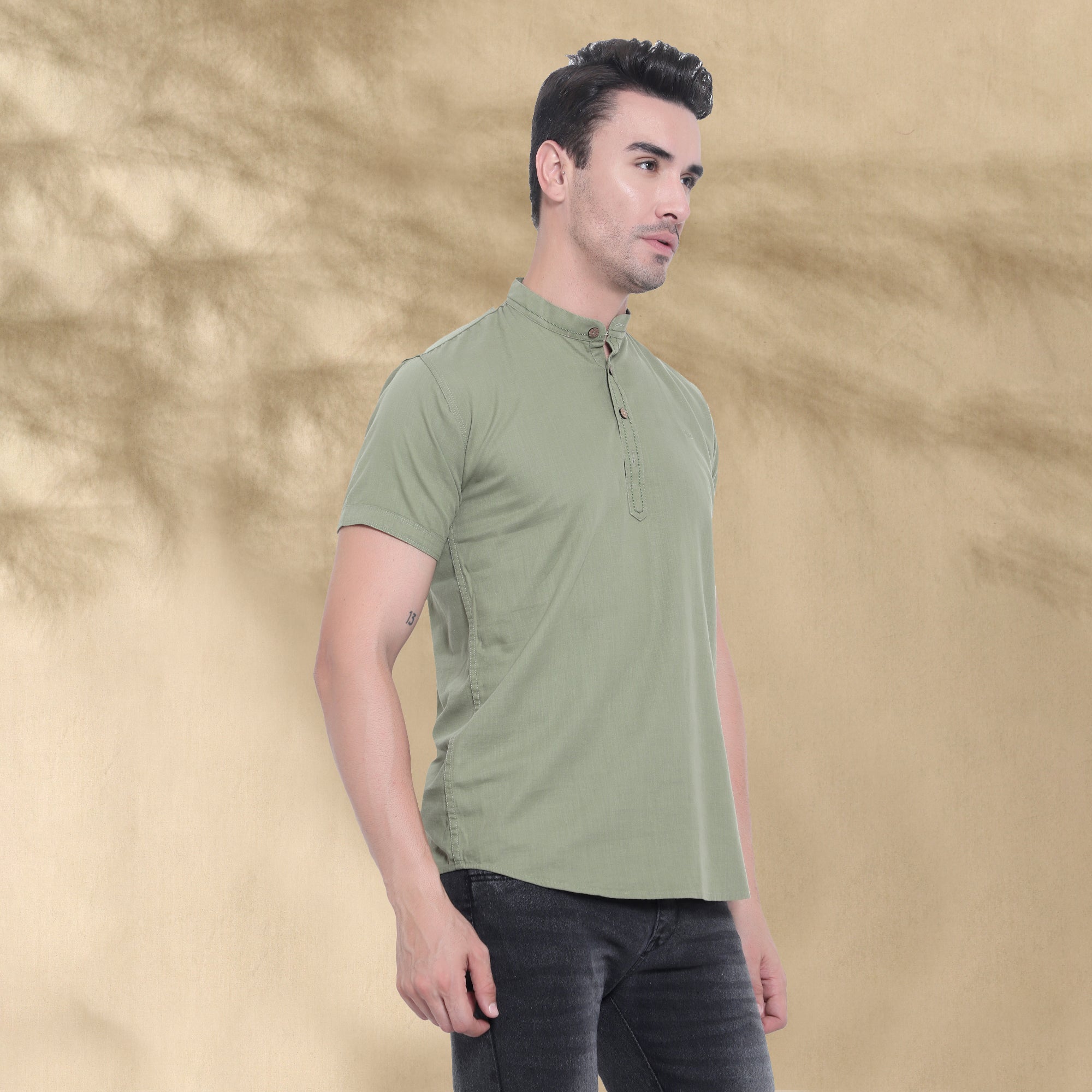 Men’s Half Sleeve Short Kurta – Casual & Ethnic Fusion Wear-Green