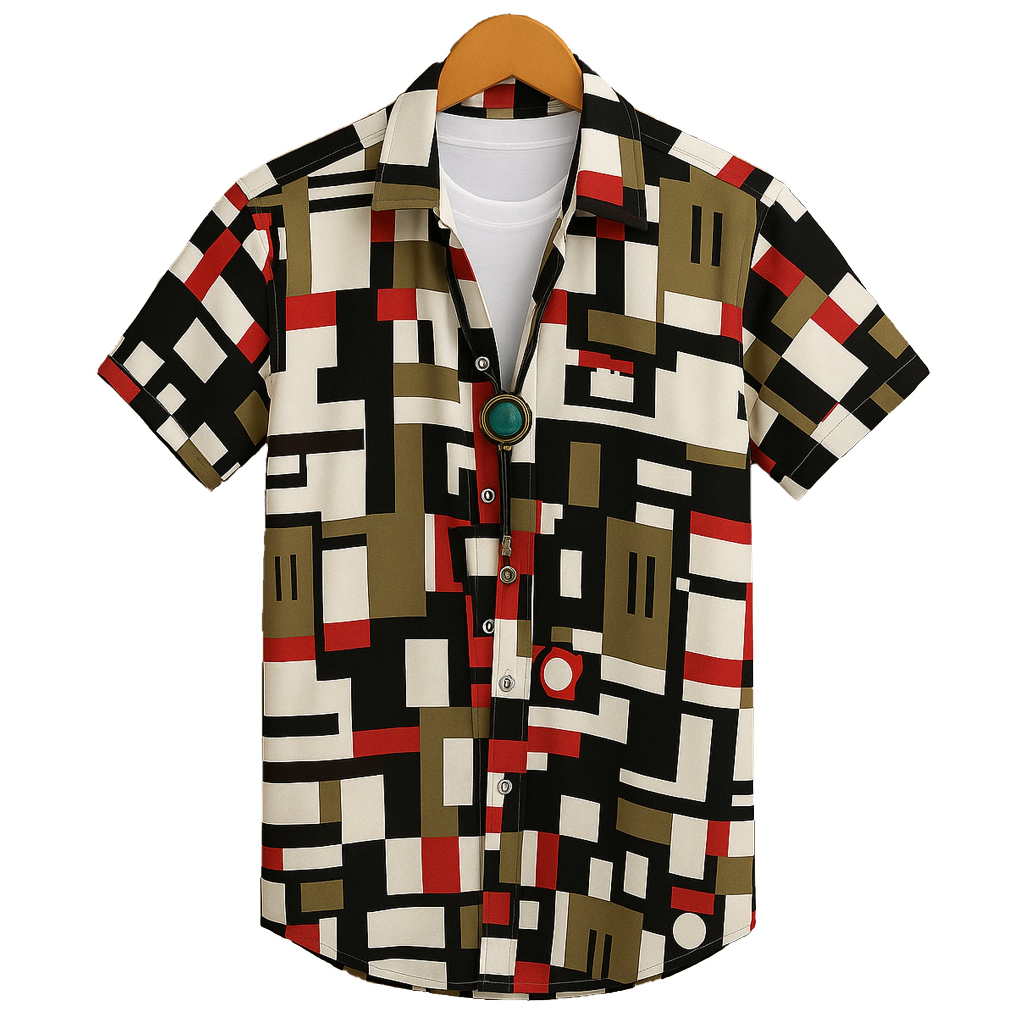 RED HALF CASUAL PRINTED COTTON SHIRT REGULAR FIT FOR MEN