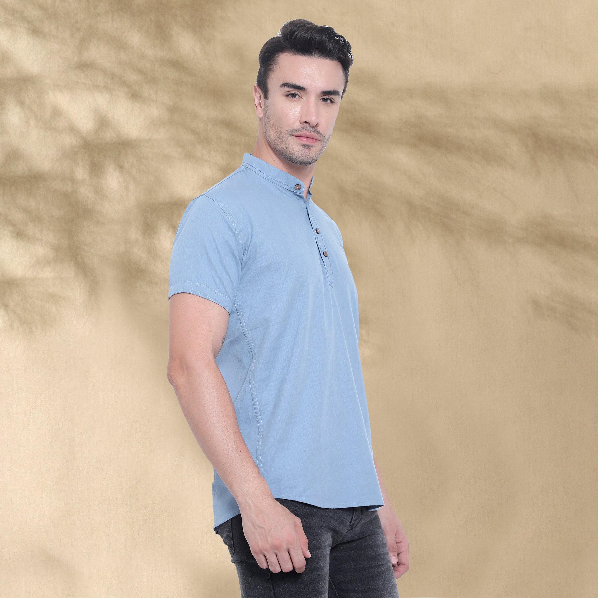 Men’s Half Sleeve Short Kurta – Casual & Ethnic Fusion Wear-Sky