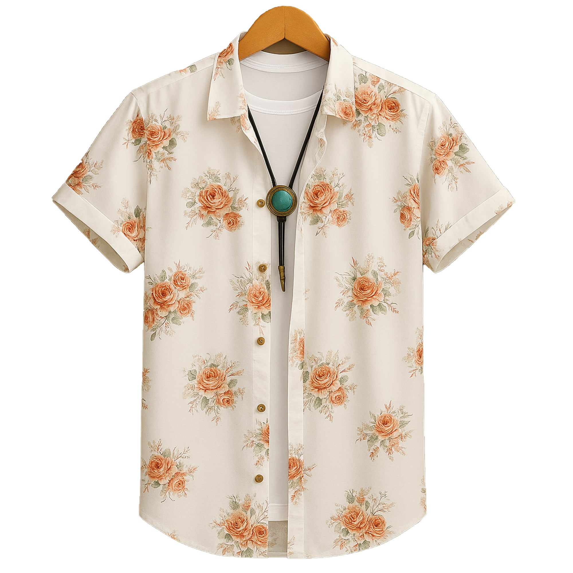 Orange Half Casual Printed Cotton Shirt Regular Fit For Men