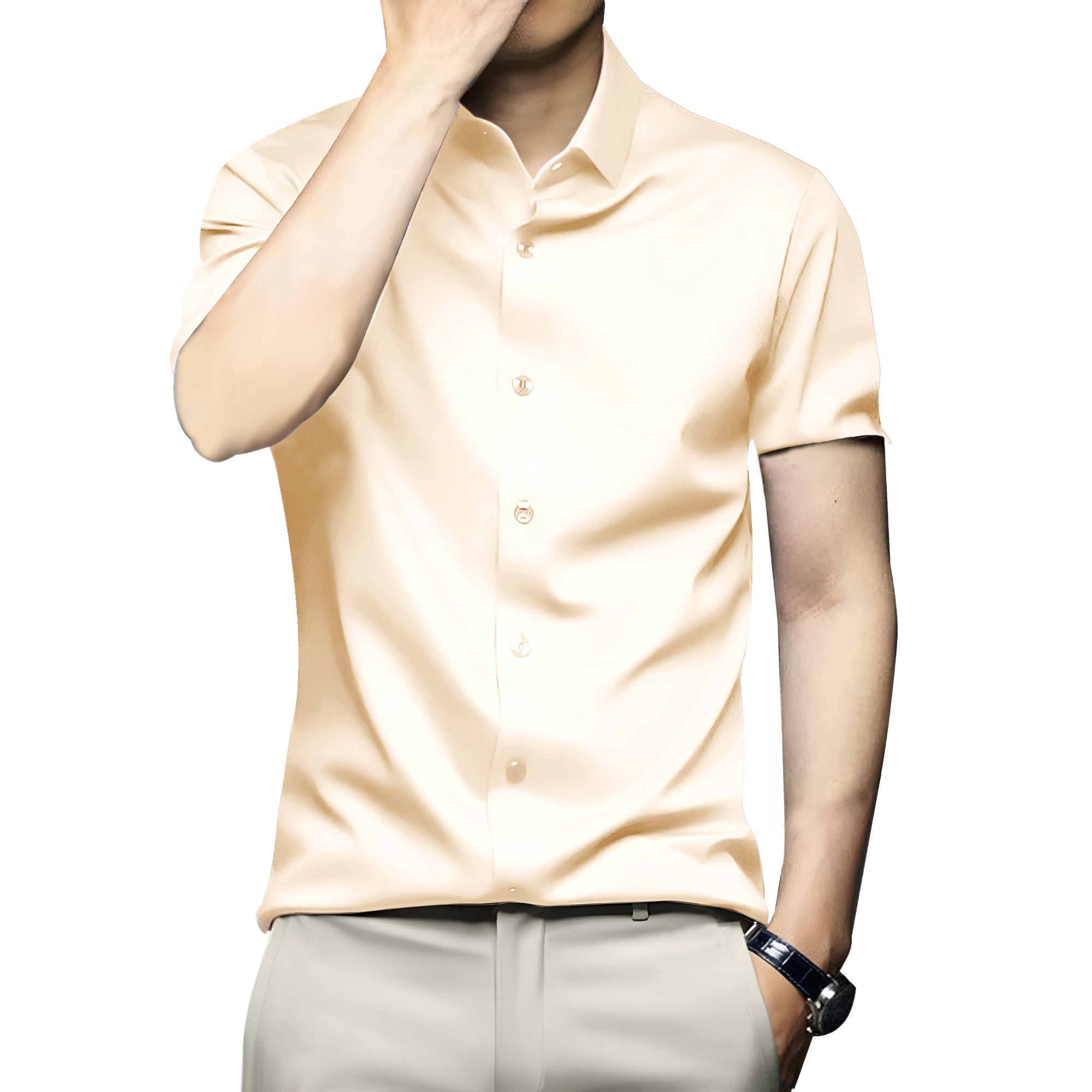 Men’s Satin Half Sleeve Formal Shirt – Premium Soft & Shiny Finish-Cream