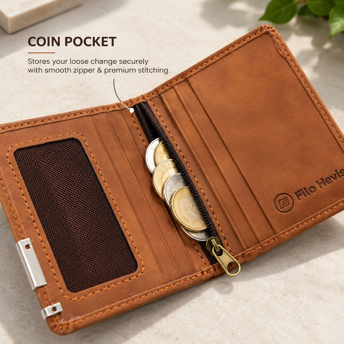 Wallet for Men | Textured Bifold Wallet with Zipper Coin Pocket & Card Slots