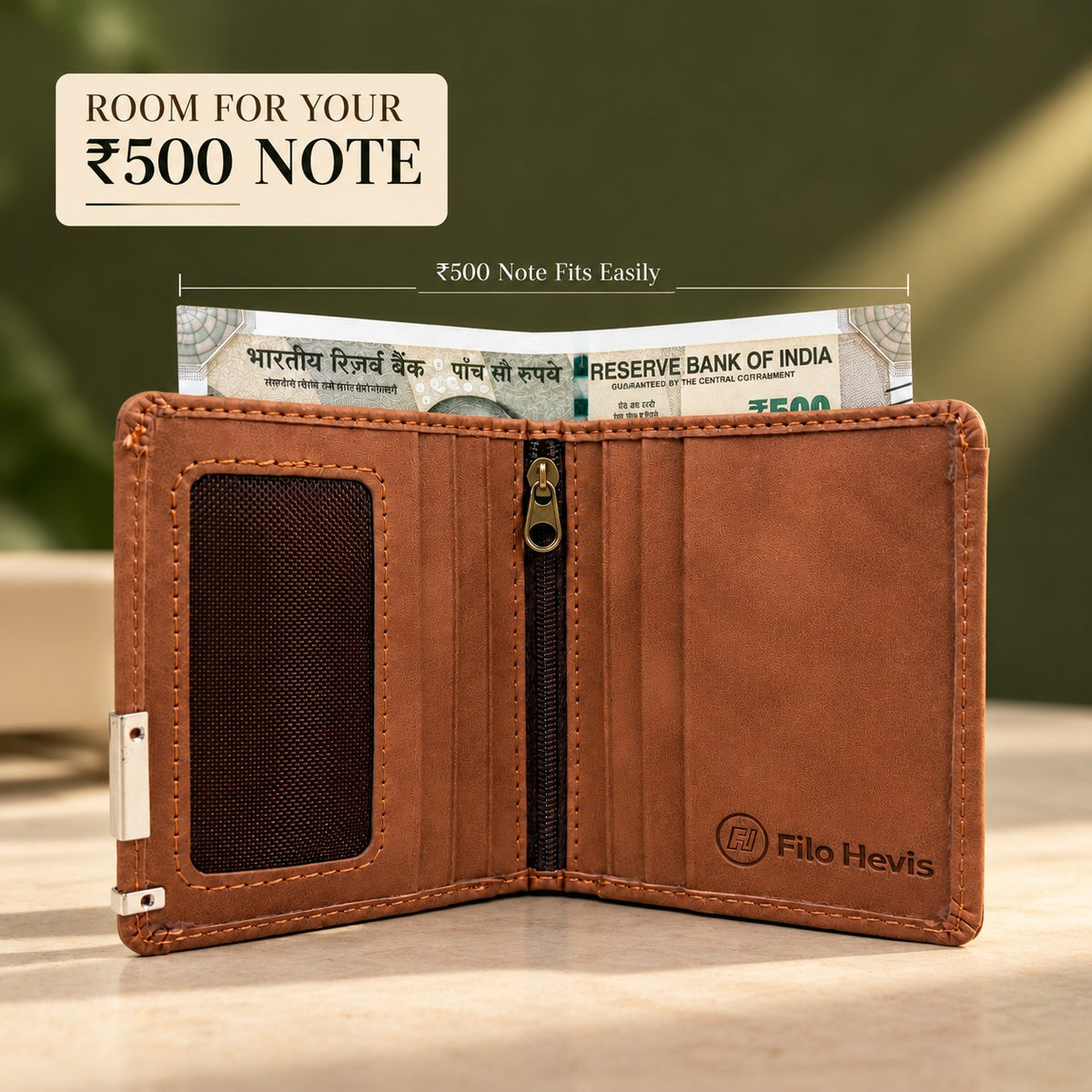 Wallet for Men | Textured Bifold Wallet with Zipper Coin Pocket & Card Slots