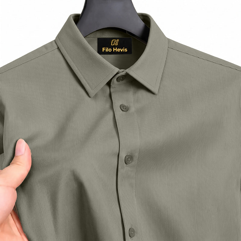 Fine-Ribbed Self-Structured Formal Shirt-MUD GREY