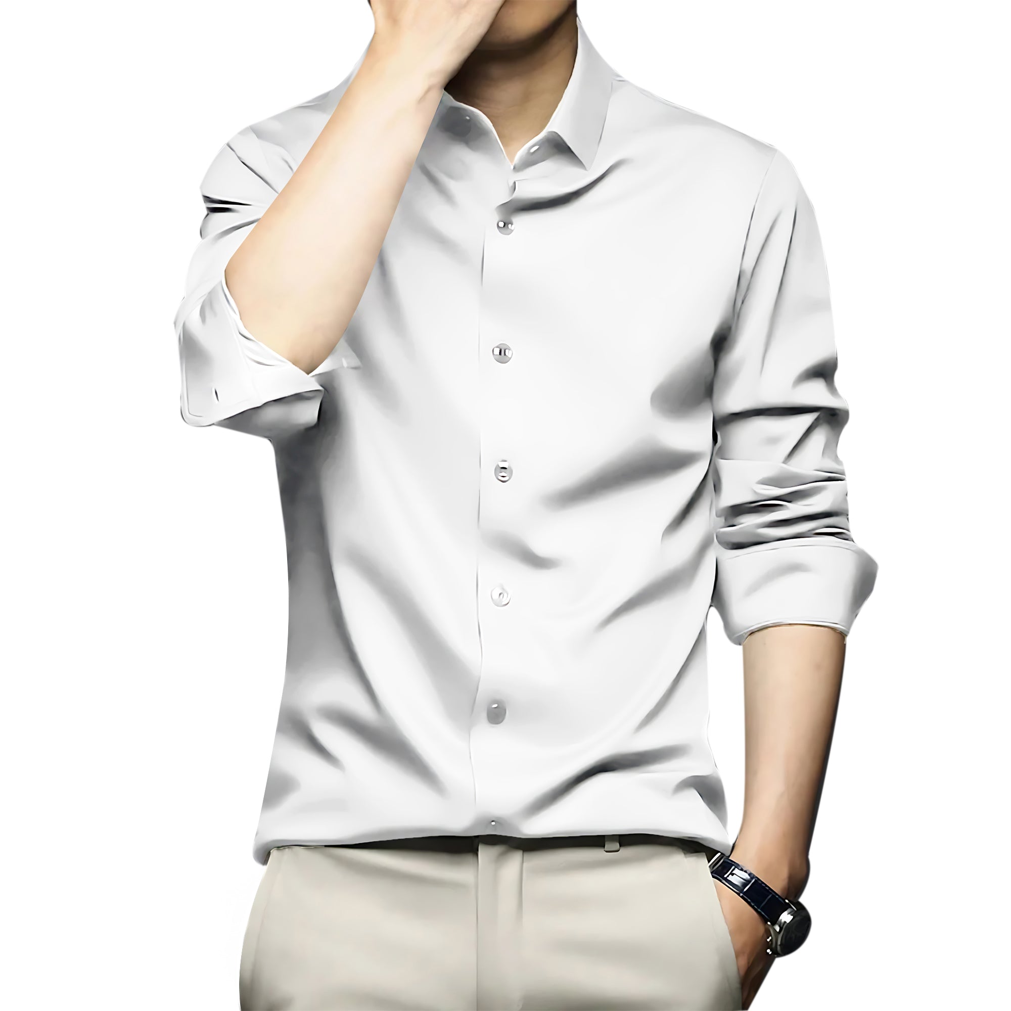 Poly Satin formal Shirt For Men-White