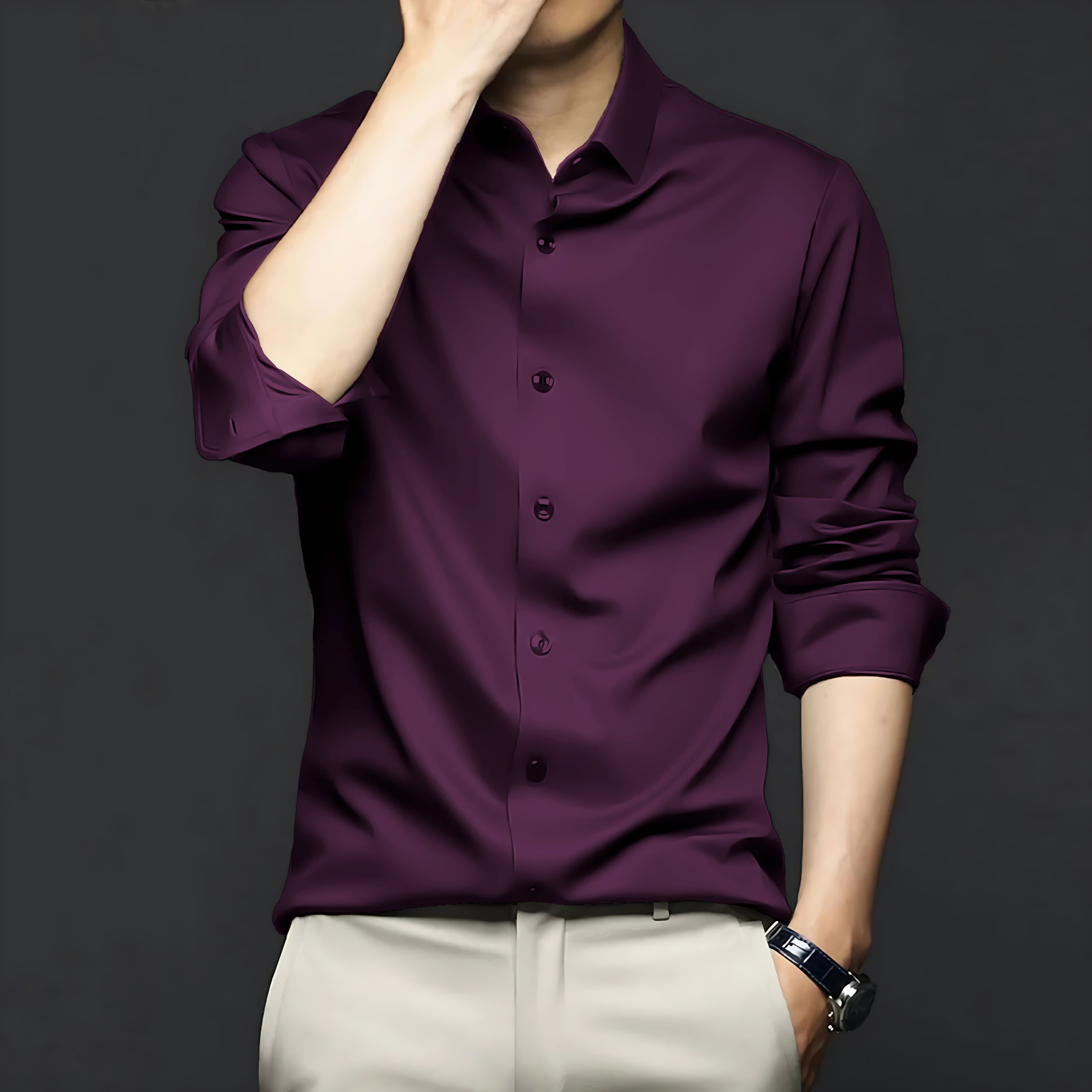 Poly Satin formal Shirt For Men-Wine