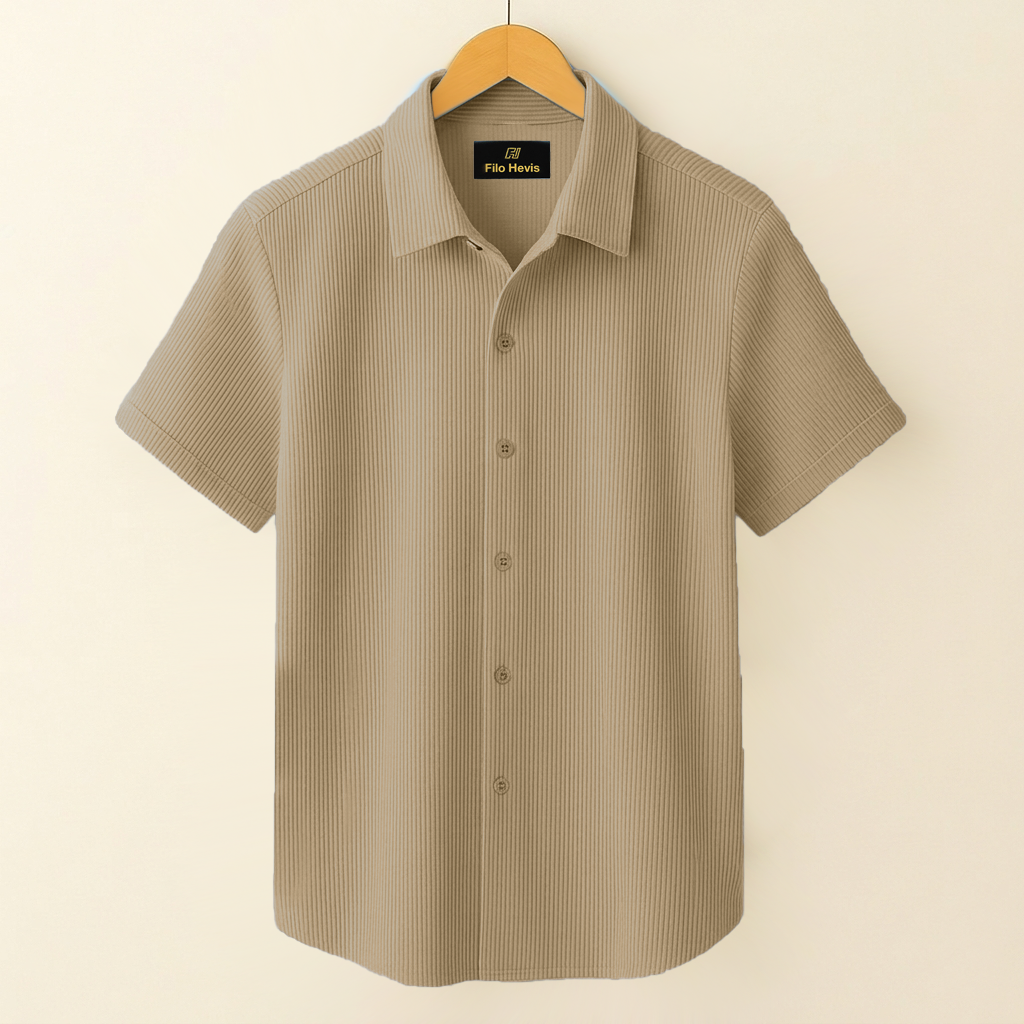 SELF-CORD CASUAL SHIRTS FOR MEN BLENDED FABRIC | Half Sleeves | Beige