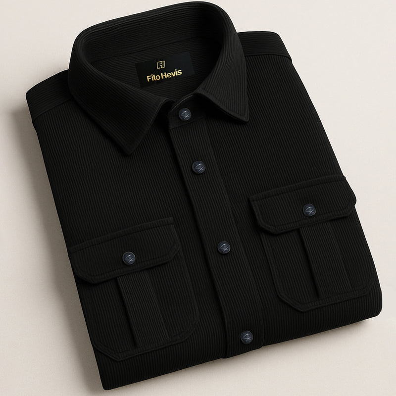 COTTON CORDUROY SHIRT FOR WINTER STYLE | 21-WALES CORDUROY | DOUBLE POCKET | Black