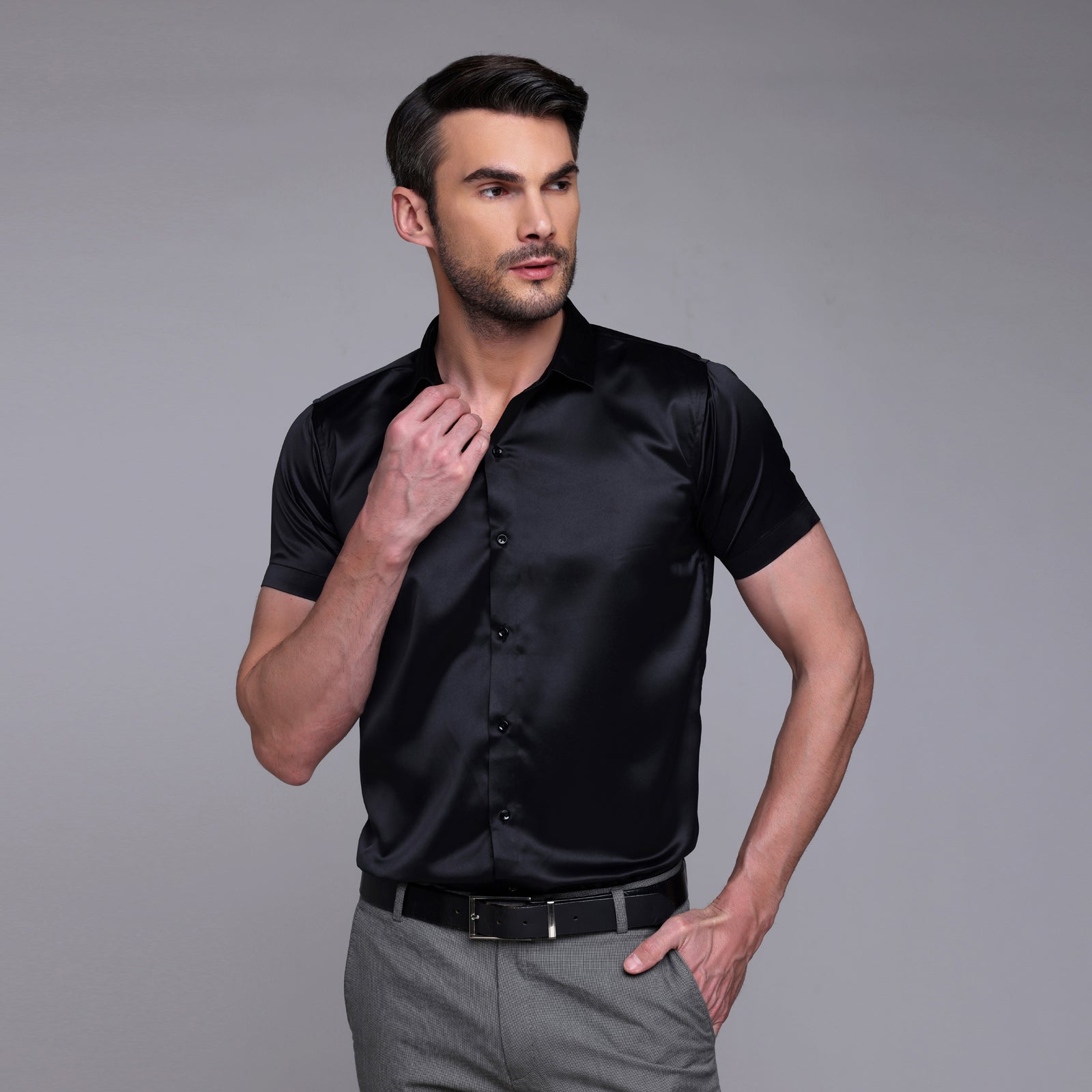 black satin shirt