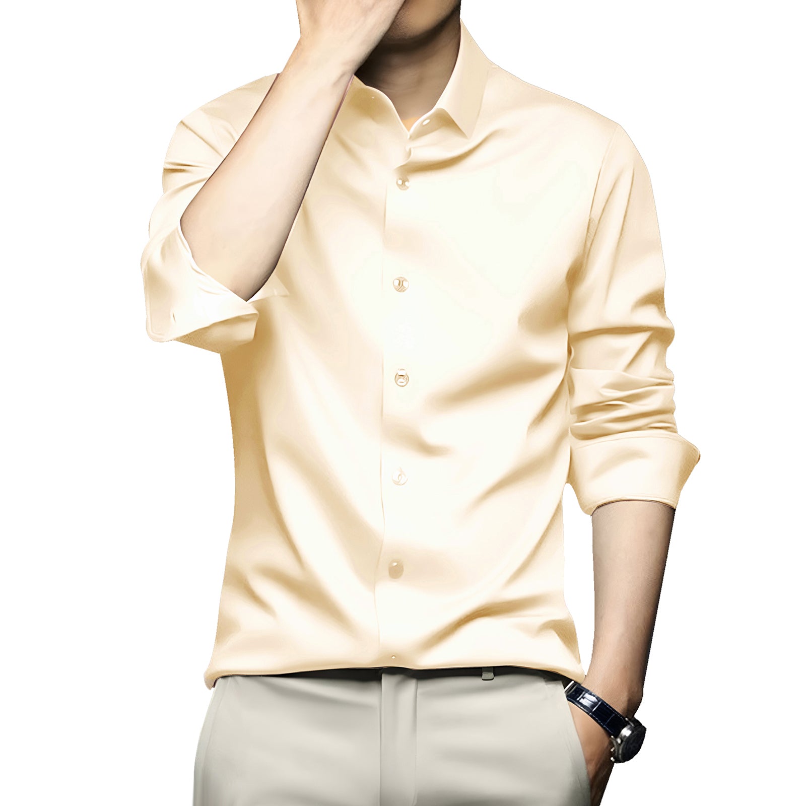 Poly Satin formal Shirt For Men-Cream
