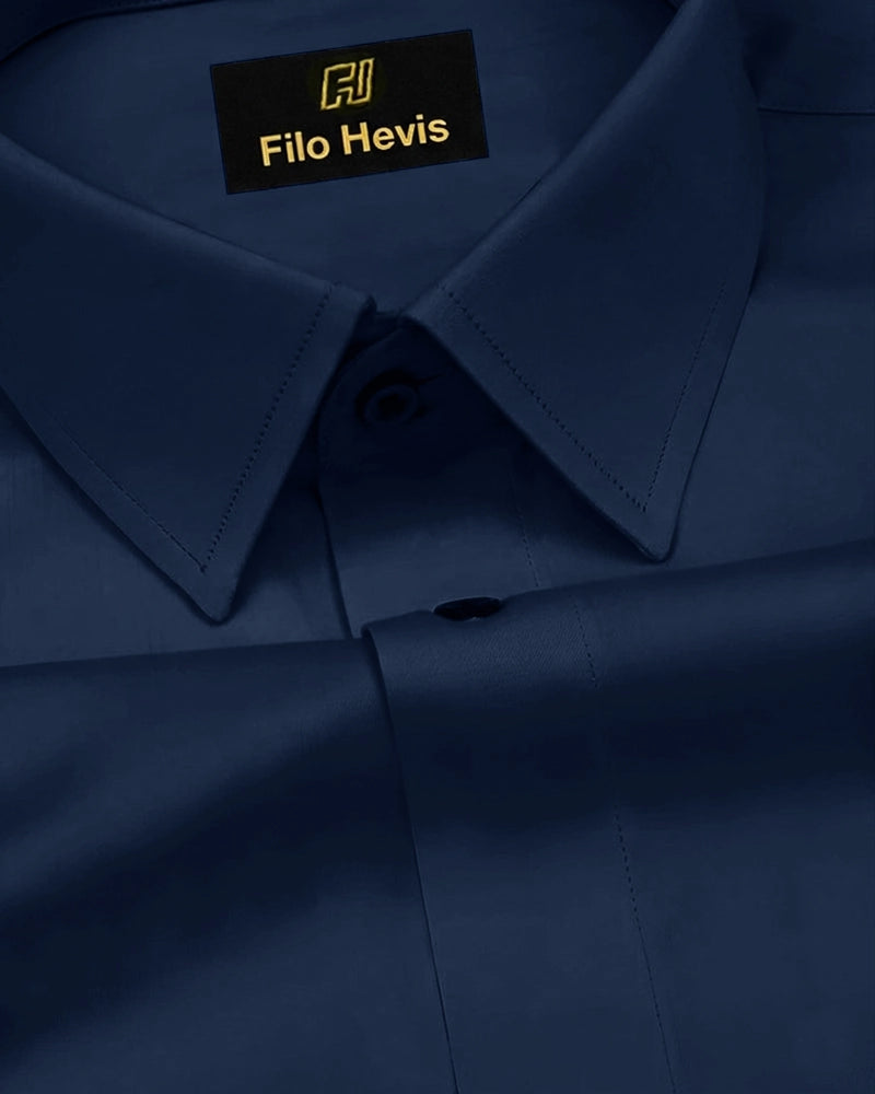 Platinum Cotton Satin Formal Shirt for Men - with Pocket | Navy Blue