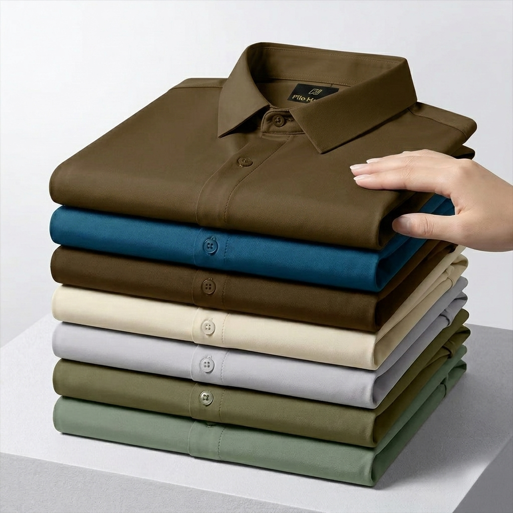 Men's Premium Luxury Formal Shirt with Crystal-Studded Collar Clips | Light Brown My Store