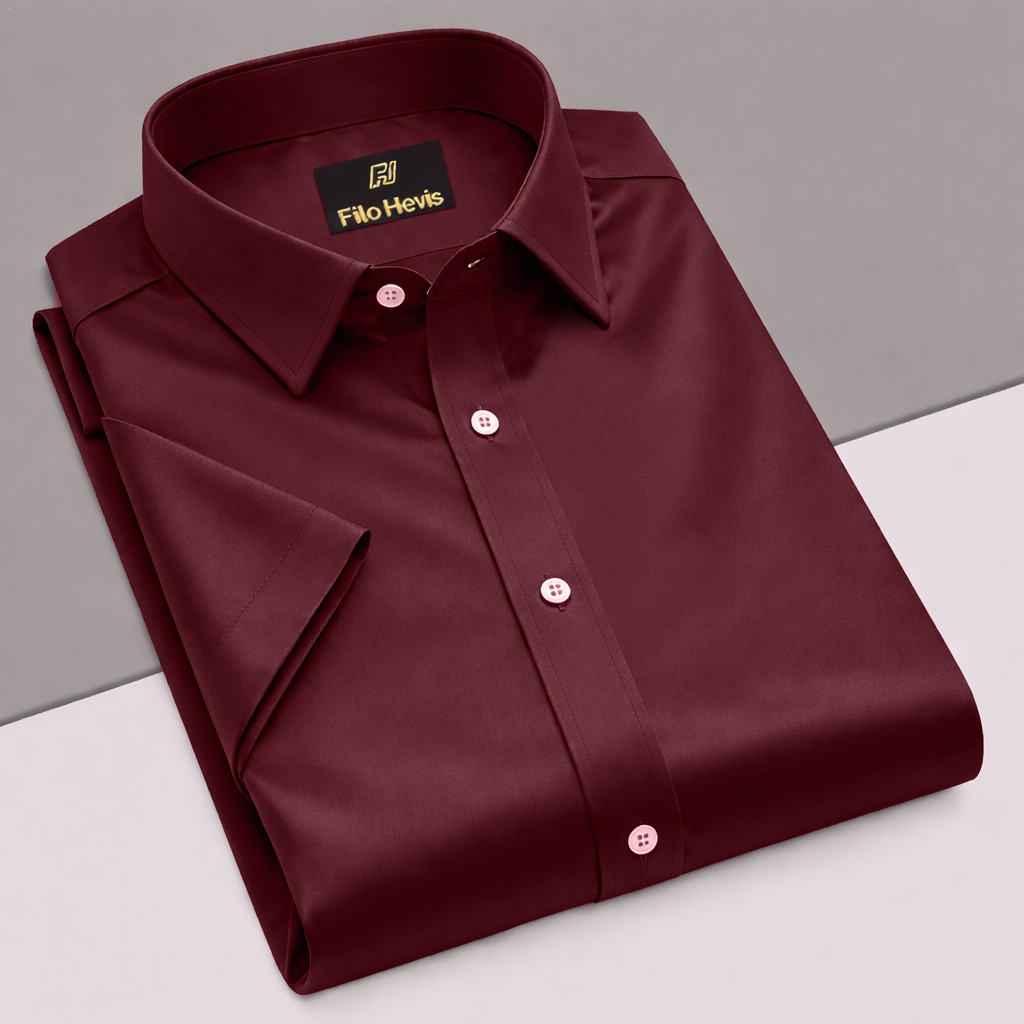 Men’s Satin Half Sleeve Formal Shirt – Premium Soft & Shiny Finish-Maroon