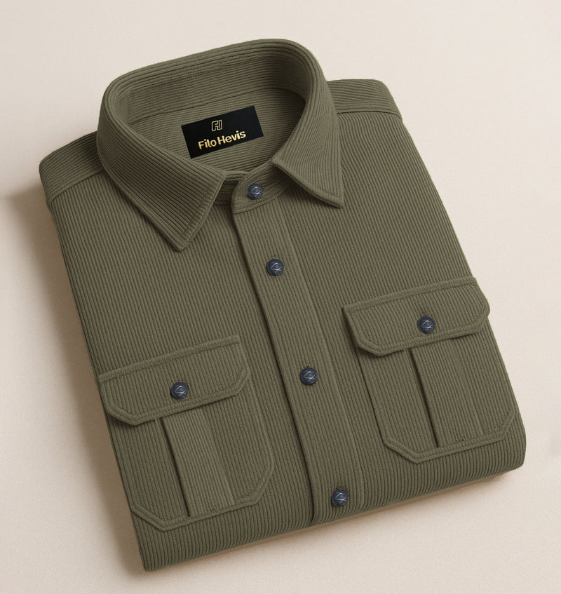 COTTON CORDUROY SHIRT FOR WINTER STYLE | 21-WALES CORDUROY | DOUBLE POCKET | Mustard
