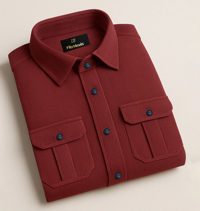 COTTON CORDUROY SHIRT FOR WINTER STYLE | 21-WALES CORDUROY | DOUBLE POCKET | Red